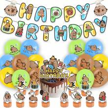 Cute Capybara Balloon Animal Design Balloons Pastel Decoration Kit Birthday Party Decorations Capybara Backdrop Sweet Birthday - Multicolor - View 1