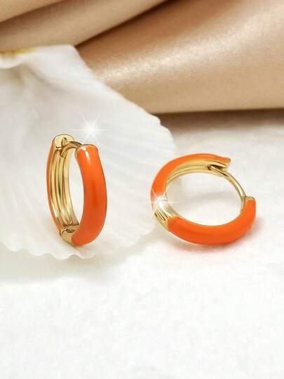 1 Pair Fashionable Minimalist Colorful Hoop Earrings, Suitable For Daily Wear