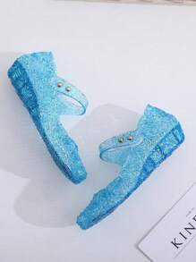 女童公主鞋儿童凉鞋钩环封闭式鞋头果冻凉鞋，舒适透气，适合室内和室外，春夏季 - 藍色 - 查看 4