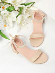 1 Pair Girls Pearl Decorated Fashion High Heel Sandals, Kids High Heel Dance/Performance/Daily Wear Shoes, Summer