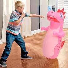 1 Piece Kids Dinosaur Inflatable Boxing Bag - Durable PVC, Outdoor Sports And Fun, Suitable For Ages 3-6, Yellow, Green, Rose Red, Dinosaur Toys Available