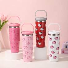 1pc Sanrio Hello Kitty 30 Oz Stainless Steel Insulated Tumbler With Foldable Handle, Reusable Vacuum Travel Mug For Hot/Cold Drinks, Cute Cat Pattern, Ideal For Outdoor, Sports, Fitness, Thanksgiving, Valentine's, New Year Gift, Multipurpose, Round Shape, Hand Wash Only, No Electricity Needed, Suitable For All Ages Back To School