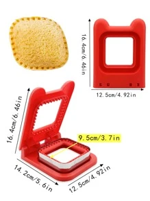 1 件不锈钢面包切片机、三明治切刀模具、吐司口袋面包工具、压花吐司切刀、红色方形、绿色圆形 - 紅色 - 查看 3