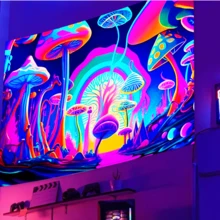 蘑菇夜光挂毯 UV 反应霓虹艺术挂毯 墙壁艺术悬挂用于家庭宿舍装饰 79*58 英寸 大型涤纶荧光壁挂可作为送给男士女士朋友的礼物 包含免费安装包 复活节生日毕业典礼房间装饰挂毯用于房间墙壁挂毯旗帜家居装饰房间装饰用品卧室装饰 - 彩色 - 查看 8
