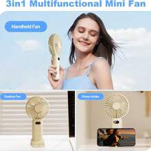 Portable Fan With LED Speed Display, Powerful Airflow, Rechargeable Travel Fan Suitable For Outdoor Camping, Mini Fan With Phone Holder