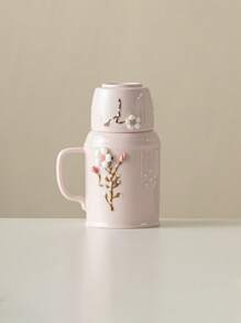 1 套手工花陶瓷小茶壶带木塞，创意马克杯盖，办公室真空保温咖啡壶，茶壶，水壶，家用大容量陶瓷暖手壶，送给朋友、同学返校的节日礼物 - 彩色 - 查看 16