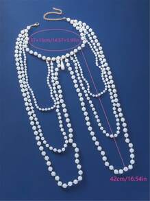 1pc Lightweight Luxurious Multi-Layer Faux Pearl Necklace & Shoulder Chain, Sexy Tassel Versatile Bikini Accessory, Simple High-End Handmade Body Chain For Summer Beach