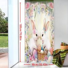 Spring Easter Bunny Shower Curtains For Bathroom, Cute Rabbits Eggs Floral Plant Watercolor Flower Bath Curtain Home Bathroom Bathtubs Decor Home Bathroom Decor Bathroom Accessories Back To School