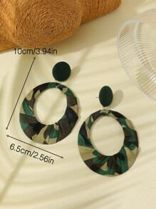 1 Pair Handmade Bohemian Vintage Camouflage Fabric Oval Exaggerated Drop Earrings, Suitable For Casual & Holiday Outfit