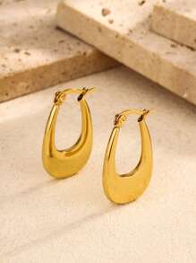 1 对/4 对女士时尚 U 形金色环状耳环，优雅高端简约设计金属耳环 - 金色 - 查看 3