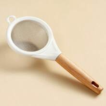 Wooden Handle Stainless Steel Fine Mesh Flour Sifter Powder Sugar Strainer Juice & Milk Powder Filter Ladle, Baking Tool Set - Apricot - View 5