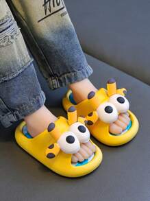 1 Pair Children's Summer Indoor PVC Slippers With Cute Cartoon Elements For Boys & Girls - Mustard Yellow - View 2