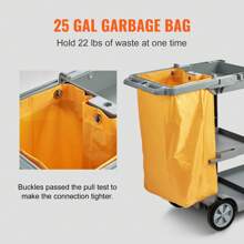 Cleaning Cart, 3-Shelf Commercial Janitorial Cart, 200 Lbs Capacity Plastic Housekeeping Cart, With 25 Gallon PVC Bag And Cover, 47" X 20" X 38.6" - Grey, With PVC Bag - View 4