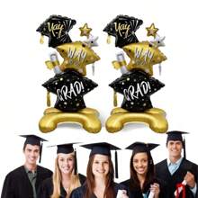 2025 Graduation Theme Aluminum Foil Balloon Set, Large Stand Base Graduation Cap, Owl Graduate, Diploma, Graduation Ceremony, Campus Graduation Party Decorative Floating Helium Balloons