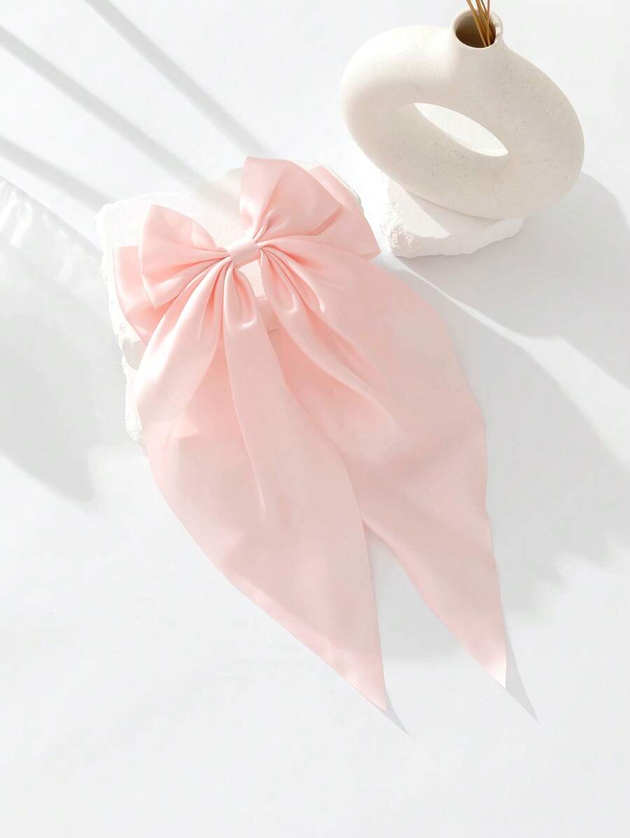 1 件时尚夸张大蝴蝶结丝带简约大方儿童发夹 - 粉色 - 查看 1