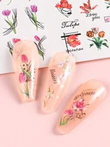 12 Styles Design Tulip Flower 1pc Nail Art Stickers, Plant Blooming Snowdrops Floral Leaf Sliders Gift Wedding Nails Water Transfer Decals Design Manicure Charm Decoration (Without Viscosity)