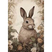 1 pieza Cartel de arte de pared Animales botánicos vintage Pascua Conejo Conejito en campo de flores Liebre Póster de cabaña Pintura en lienzo Arte de pared Decoración para el hogar Regalo perfecto para estudio y sala de estar Decoración Canvas sin marco