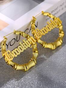Pendientes de aro de bambú grandes de 70 mm personalizados, pendientes de acero inoxidable con nombre de bamboo mate personalizables, aretes de anillo de nombre dorado para novia, novia y novia. Regalo de joyería de boda para esposa, Día de San Valentín y Navidad, dorado, elegante, acogedor, vintage, hipster, simple, Y2k, moda de los 2000, personalizado, personalizado. Uninico, regalo ideal para él, ideal, para novio, novio. Amiga, esposa.