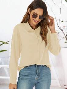 Blouses For Women Dressy Casual Cute Spring Button Down Long Sleeve Work Office Professional Shirt Blouse Top - 米色 - 查看 7