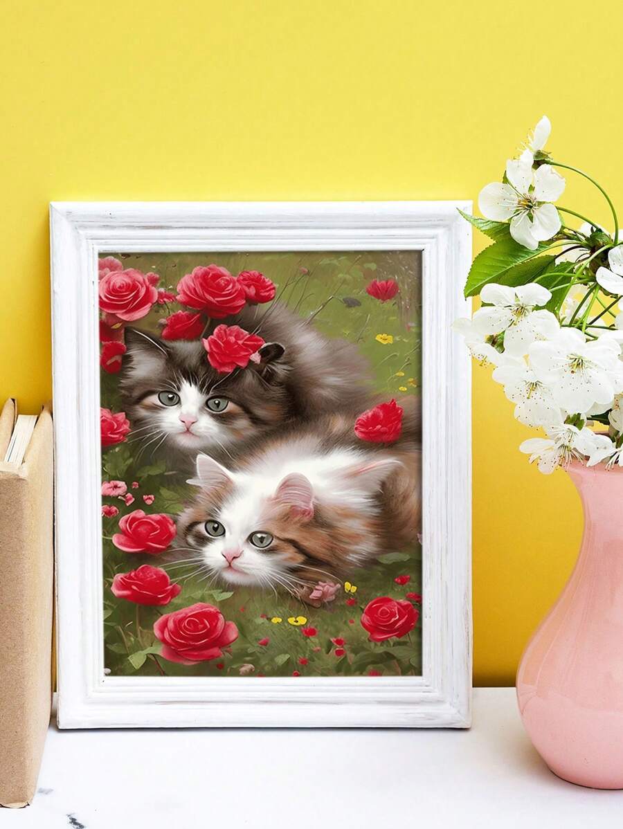 1 Bộ dụng cụ thêu chữ thập chủ đề mèo, Vật dụng thêu nghệ thuật DIY, Sợi len cao cấp nhiều màu, Thiết kế tranh thêu trang trí 11CT giao nhau, Quà tặng giải tỏa căng thẳng thủ công, Bộ đầy đủ đồ trang trí nhà thêu in, Thích hợp cho lối vào, phòng học, trang trí phòng ngủ, Không khung