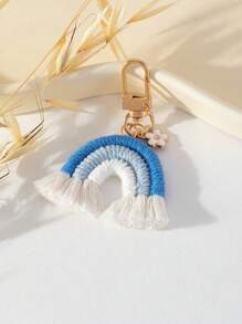 1 chiếc túi hoa cầu vồng nhiều màu sắc dễ thương mini dễ thương Mặt dây chuyền quà tặng phù dâu móc len - Màu xanh nhạt - Xem 2