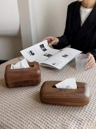 1pc Walnut Wood Tissue Box, Nordic Minimalist High-End, Wooden Magnetic Tissue Holder, Creative Desktop Organizer For Living Room, Home Decor, Handkerchief Box, Napkin Dispenser Tray, Bathroom Towel Storage, Bedroom, Vanity