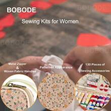 Juego de costura de 130 piezas con patrón de rosa, que incluye todos los suministros de costura necesarios. Juego de costura profesional para adultos con juego de agujas de costura con cremallera, ideal para emergencias y uso en el hogar.