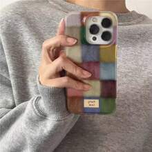 Funda de teléfono compatible con iPhone 16, 15, 14, 13, 12 Pro Max, 1 pieza de estilo cuadriculado con diseño de color de bloque de dopamina mono, funda trasera suave de silicona