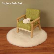 3 件套微型单人沙发模型装饰、地毯垫装饰道具