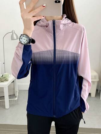 夏季健身女款弹力冰丝户外露营骑行徒步防晒连帽夹克