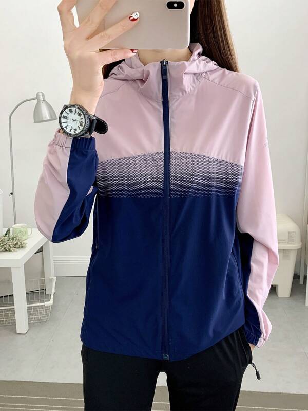 夏季健身女款弹力冰丝户外露营骑行徒步防晒连帽夹克