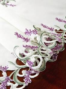ABEST6522 Home&Living store 1pc Satin Fabric Table Runner, Embroidered Hollow-Out Lavender Design, Romantic Decor For Kitchen, Dining, Coffee, Vanity Tables, Home Party, Holiday, Indoor/Outdoor, Wedding Decorations - Violet Purple - View 11