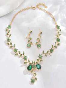 1 Set Flower Design Earrings & Necklace, Elegant Vintage Rhinestone Jewelry Set For Women, Professional Jewelry For Wedding, Party