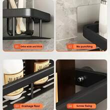 Shower Rack, Adhesive Shower Rack 1-Piece Set With Hook, No Need For Drilling, Wall Mounted Rust Proof High-End Storage Bathroom, Kitchen, Storage Rack,Racks For Storage,Shelf,Black - Multicolor - View 5