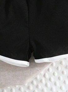 2pcs/Set Baby Boy Casual Sports Beach Style Mesh Sleeveless Hoodie Top With Letter Print & Shorts Set For Summer - Black - View 8