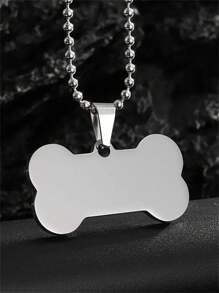 Fashionable Men's Stainless Steel Necklace With Dog Tag Bone Pendant - Avant-Garde Accessory - Silver - View 1