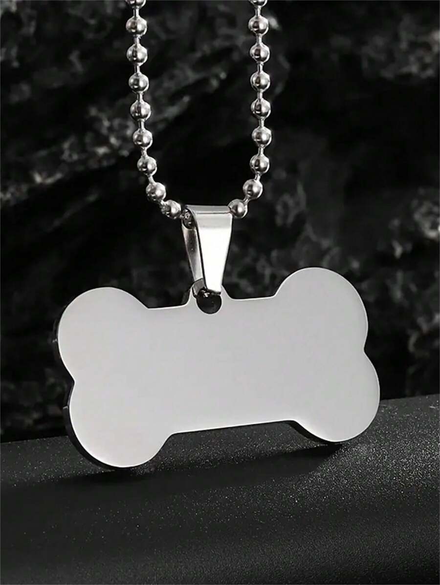 Fashionable Men's Stainless Steel Necklace With Dog Tag Bone Pendant - Avant-Garde Accessory - Silver - View 1
