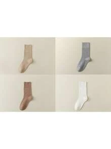 4 đôi tất cổ cao màu trơn không xương dành cho nữ, tất cổ cao màu trắng, thoáng khí, phù hợp mặc hàng ngày, sau sinh, mùa thu - Nhiều màu - Xem 23
