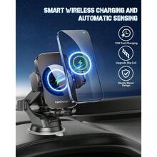 2025WLPower 15W Rapid Wireless Car Charger Mount - Automatic Sensing, 360 Degree Adjustable Phone Holder For Hands-Free Driving - Universal Fit For IPhone 15, 14, 13, 12, 11 Pro Max, Xs, Galaxy S24 Ultra, S23, S22, S21, S20, S10+, Valentine's Day Gifts