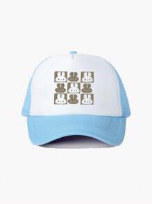 1 pieza Gorra de béisbol de malla con estampado de conejito de Pascua para hombres, ajustable, para uso en exteriores, protección solar, adecuada para viajes de primavera/otoño, playa, jóvenes, estilo Y2K, gorra de camionero de red