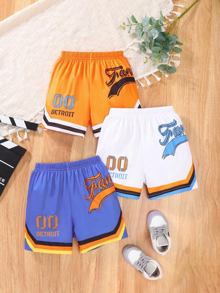 3pcs/Set Young Boy Quick Dry Shorts, Children Sports Mesh Breathable Basketball Training Loose Pants, Summer - Mint Blue - View 1