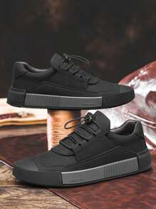 [适合所有季节的舒适运动鞋] CLOHOO 男士运动鞋 - 舒适透气的休闲鞋，防滑橡胶鞋底，超细纤维人造皮革，弹性鞋带，适合所有季节，经典款式，适合商务和街头服饰 - 黑色 - 查看 3