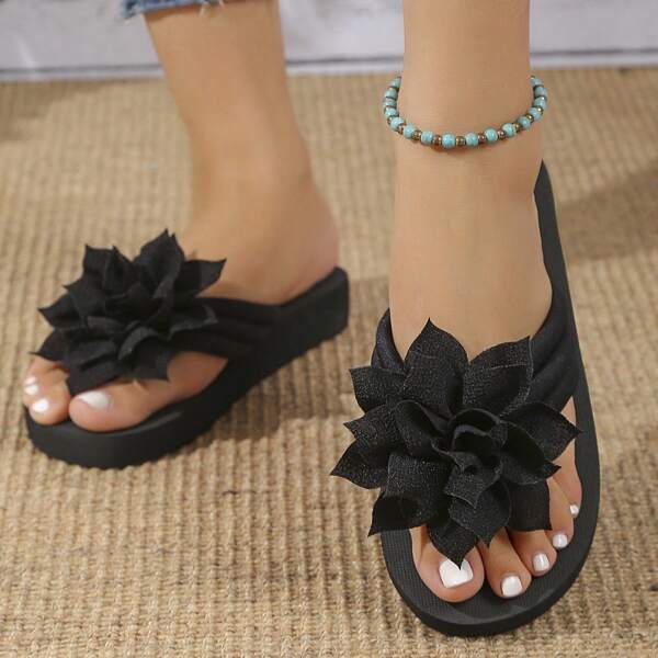 Women's Floral Sandals - Minimalist Casual Comfort Slippers - Slip On Home Shoes, Sizes 36-43 (Plus Size)