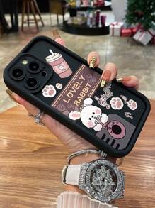 1 件时尚可爱的熊和泡泡茶图案防震手机壳，适用于 Apple///Redmi/Infinix/Vivo/OPPO，黑色天眼阶梯式设计防水防摔防刮
