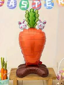 1pc Giant Standing Carrot Balloon With Rabbit, Suitable For Easter, Birthday, Farmhouse, And Festival Party Decorations, Indoor Atmosphere Background, And Photo Props