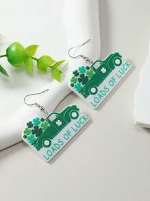 1 Pair St. Patrick's Day Acrylic Green Lucky Decor Earrings - Green - View 7