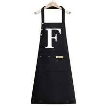 1件男女通用厨房围裙，防油防水，烹饪围裙，腰部可调节，A-Z字母图案，咖啡色围兜式围裙，厨房配件 - 黑色 - 查看 24