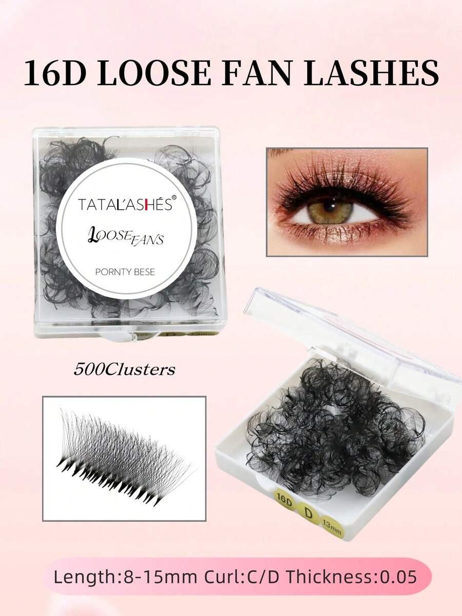 500Clusters In One Box TATALASHES 0.05mm Thickness 16D Loose Fans ...