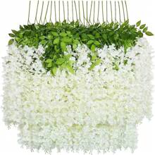Paquetes de 12/24/36 Enredaderas artificiales de flores de glicinia colgantes de ratán y seda para decoración del hogar, fiestas, bodas, cumpleaños y graduaciones, de colores variados