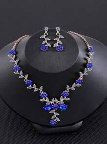 1 Set Flower Design Earrings & Necklace, Elegant Vintage Rhinestone Jewelry Set For Women, Professional Jewelry For Wedding, Party